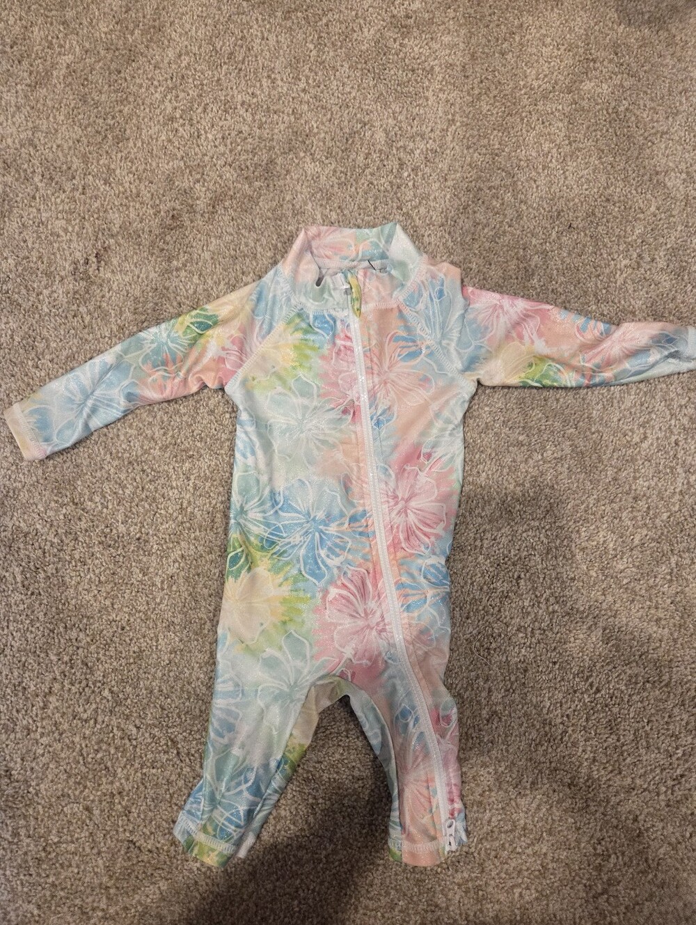 ​Flap Happy Pastel Floral Long Sleeve One-Piece Rash Guard Swimsuit - 3M